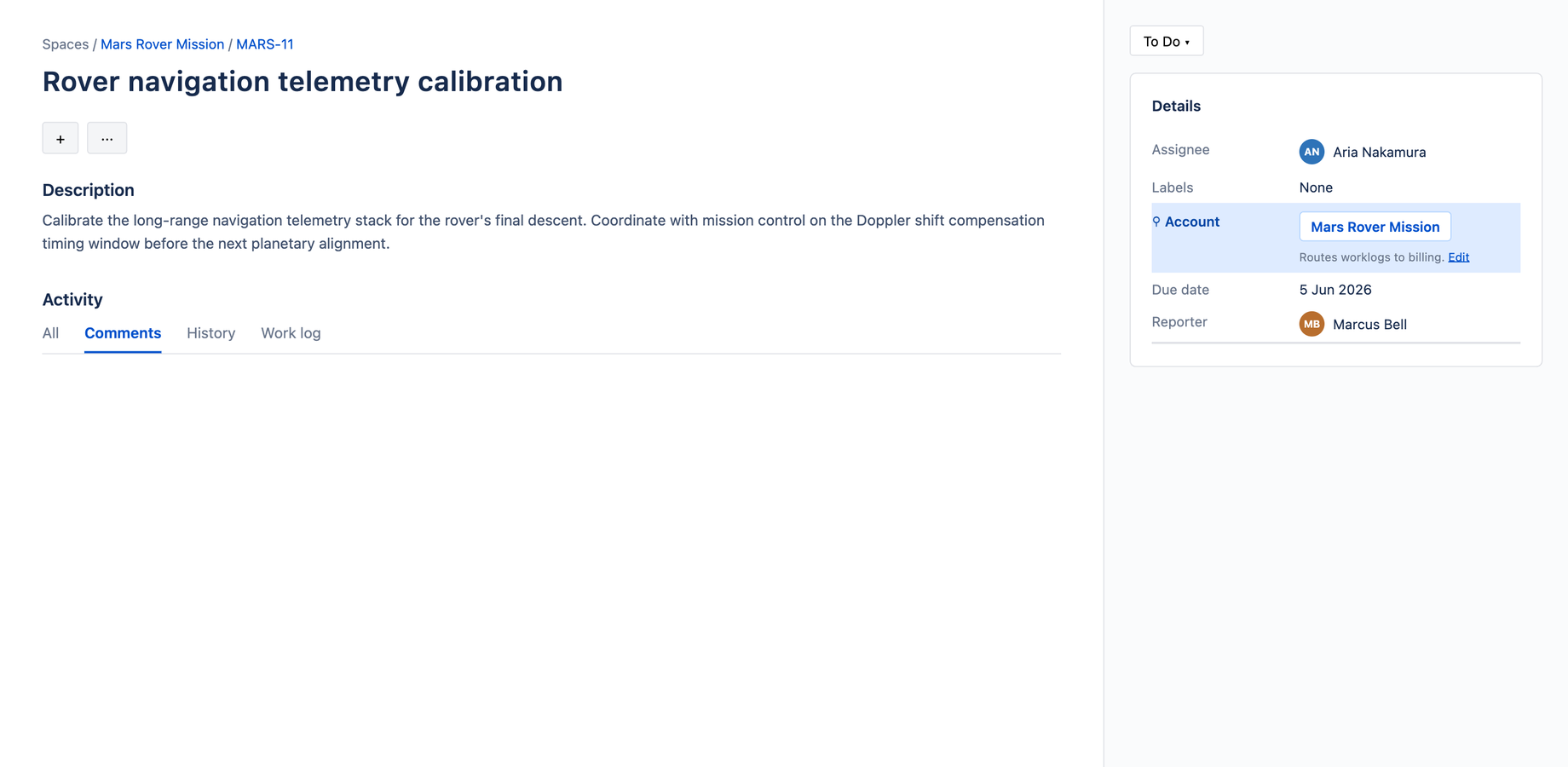 The Account custom field on a Jira issue