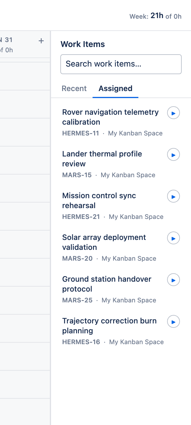 The Work Items sidebar with Recent and Assigned tabs